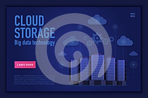 Cloud storage technology vector landing page template