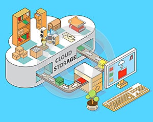 Cloud storage vector flat isometric illustration