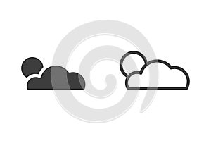 Cloud and sun flat vector illustration glyph style design with 2 style icons black and white.