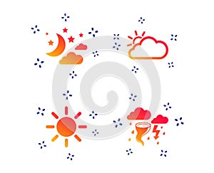 Cloud and sun icon. Storm symbol. Moon and stars. Vector