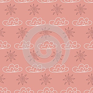 Cloud sun seamless pattern pink, illustration for textile and scrapbook