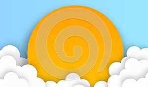 Cloud with sun in the sky, vector ,illustration, paper art