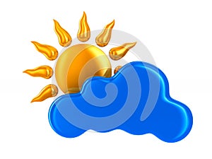 Cloud and sun on white background. Isolated 3D illustration