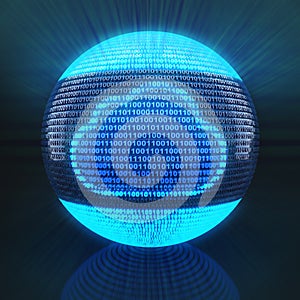 Cloud symbol on globe formed by binary code