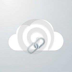 Cloud symbol on a light gray background with an overlapping chain link icon. The