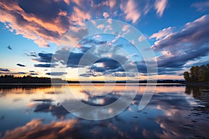 Cloud symphony Time lapse transforms the sky over the lake at dawn