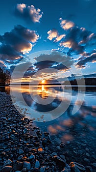 Cloud symphony Time lapse transforms the sky over the lake at dawn