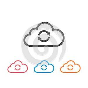 Cloud sync or cloud refresh with arrows line art vector icon set for apps