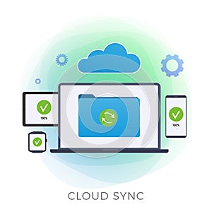 Cloud Sync flat vector icon. Personal Data Backup, Cloud computing Storage Network Connected and synchronizing all devices