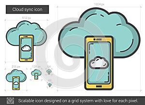 Cloud sync line icon.