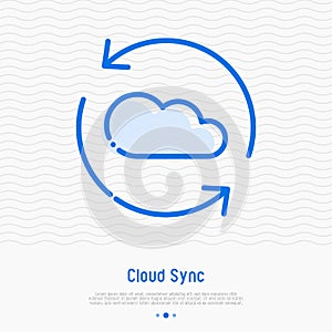 Cloud sync thin line icon