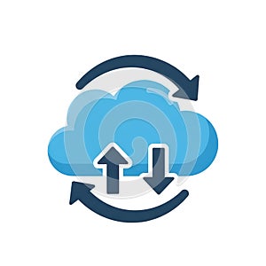 Cloud synchronization icon with arrows on transparent background