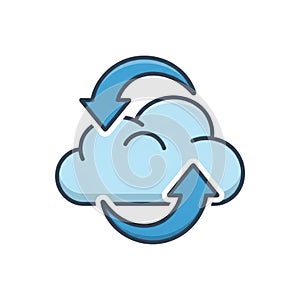 Cloud synchronization icon with blue arrows on transparent background