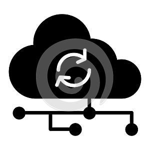 Cloud synchronization solid icon. Network technologies vector illustration isolated on white. Computing glyph style