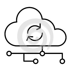 Cloud synchronization thin line icon. Network technologies vector illustration isolated on white. Computing outline