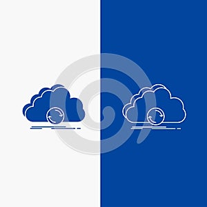 cloud, syncing, sync, data, synchronization Line and Glyph web Button in Blue color Vertical Banner for UI and UX, website or