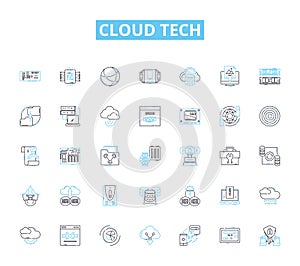 cloud tech linear icons set. Virtualization, Infrastructure, Computing, SaaS, PaaS, IaaS, Storage line vector and