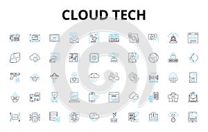 cloud tech linear icons set. Virtualization, Infrastructure, Computing, SaaS, PaaS, IaaS, Storage vector symbols and