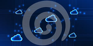 Cloud technology background with connected data networks, symbolizing cloud computing, online data storage, and information