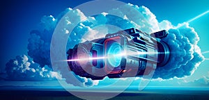 Science fiction future hi-tech cloud computing cyberpunk neon background Generative AI