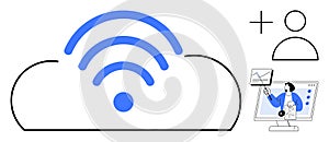 Cloud Technology Concept with wireless, User Connection, and Data Visualization