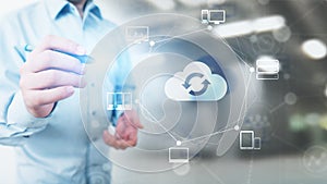 Cloud technology Computing and data storage. Internet and networking concept on virtual screen.
