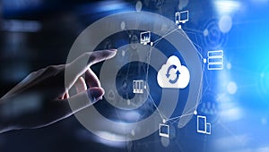 Cloud technology Computing and data storage. Internet and networking concept on virtual screen.