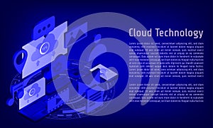 Cloud technology computing isometric with Hud futuristic element