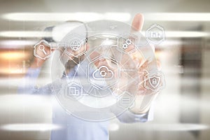 Cloud technology, computing, networking concept. Remote data storage and security. Internet and technology.
