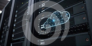 Cloud Technology Concept with Data Servers and Connection Network in Modern Server Room