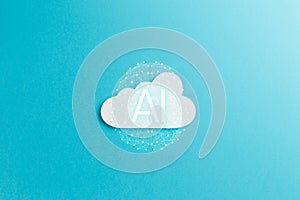 Cloud technology concept. Minimalistic cloud on blue background. Concept AIArtificial Intelligence
