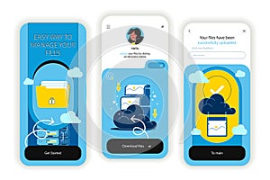 Cloud technology concept onboarding screens. UI, UX, GUI user interface kit