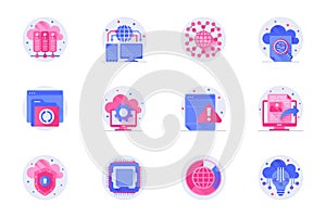 Cloud technology concept web flat color icons