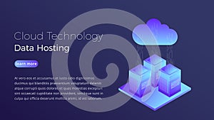 Cloud technology. Data hosting cloud server isometric concept. Modern cloud hosting hero image design