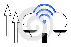 Cloud Computing and Data Balance Concept with wireless Icon and Scale Symbol