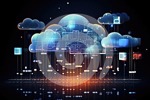 Cloud Technology, Data Network, Transfer Cloud Computing Digital Background, Generative AI Illustration