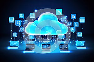 Cloud Technology, Data Network, Transfer Cloud Computing Digital Background, Generative AI Illustration