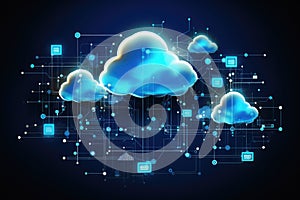 Cloud Technology, Data Network, Transfer Cloud Computing Digital Background, Generative AI Illustration
