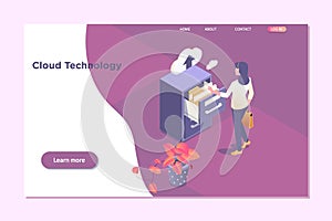 Cloud technology data.Online Computing Hosting 3D isometry concept.