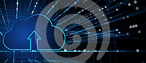 Cloud technology and data transfer concept on dark background. 3D Rendering