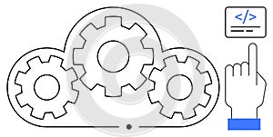 Cloud Technology with Gear Icons Automation, Programming, and Coding Concepts
