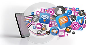 Cloud of technology icone going out a smartphone