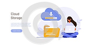 Cloud technology illustration concept. People exchanging files via Internet. Cloud service, online data storage and