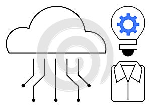 Cloud Technology and Innovation Concept with Digital Network and Gear Light Bulb