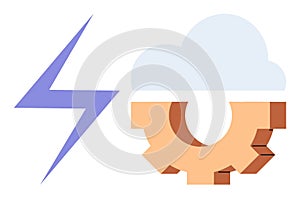 Cloud Technology Integration and Energy Concept with Gear and Lightning Bolt