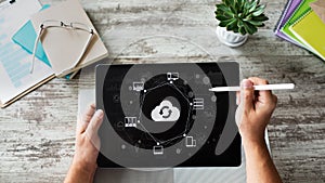 Cloud technology. Internet, computing and data storages concept.