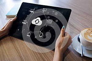 Cloud technology. Internet, computing and data storages concept.