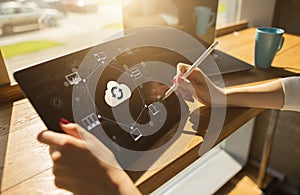 Cloud technology. Internet, computing and data storages concept.