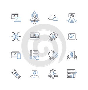 Cloud technology line icons collection. Virtualization, Scalability, Security, SaaS Software as a Service, PaaS Platform