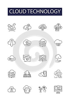 Cloud technology line vector icons and signs. Technology, Computing, Storage, Network, Services, Security, Amazon